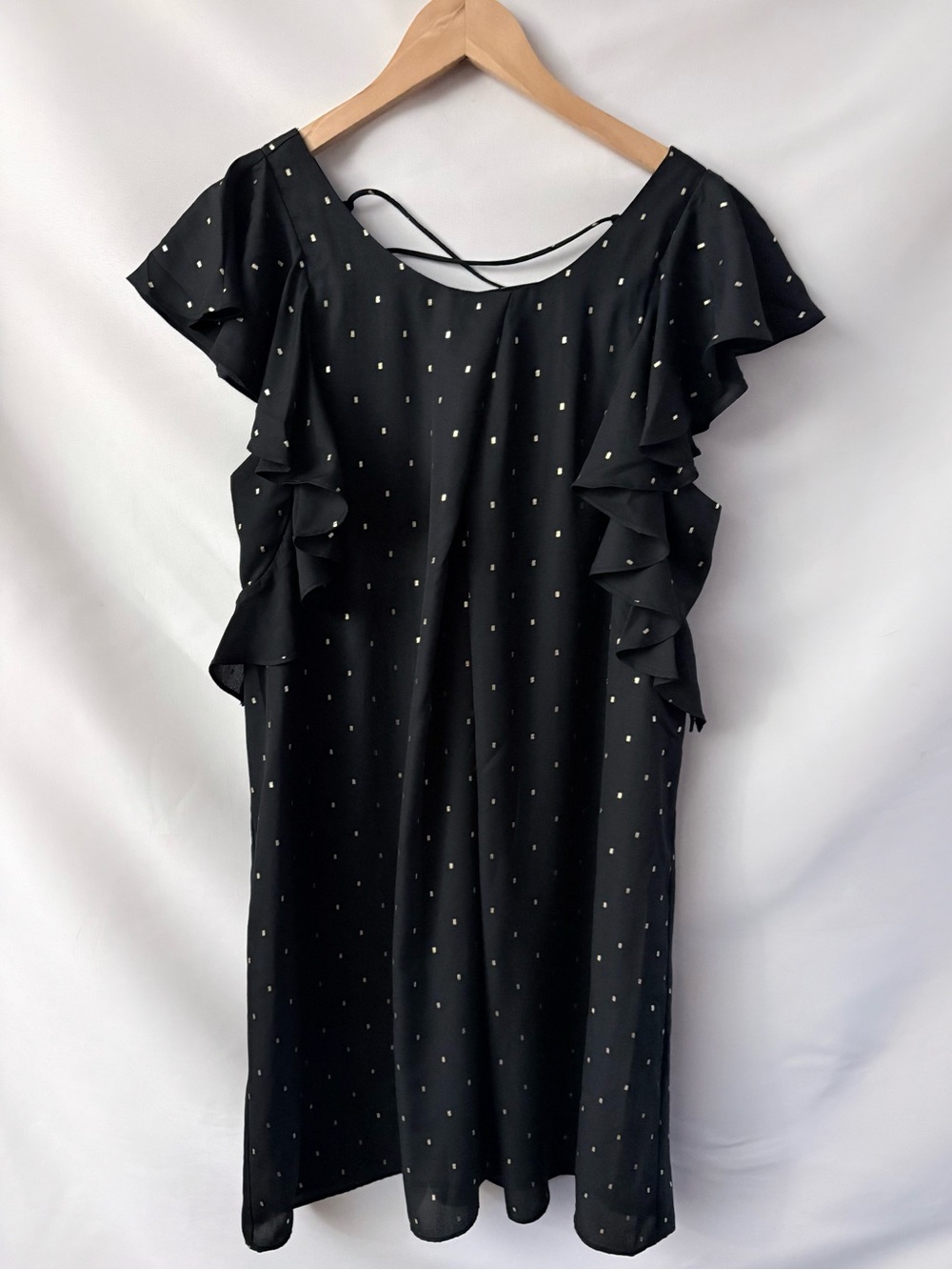 NWT Sugar Lips Black Gold Ruffle Trim Dress